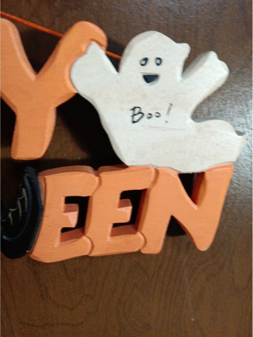 Vintage Kurt Adler Happy Halloween Wooden Wall Sign Hanging Plaque Ghost Bat